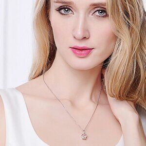 925 sterling Silver Jeweled Crown necklace W Caged CZ Diamonds